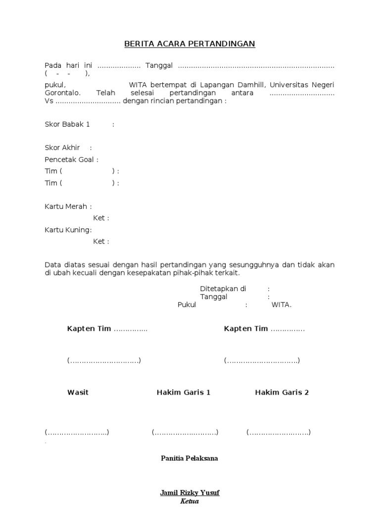 Contoh Surat Tawaran Kepada Pemain Bola Sepak