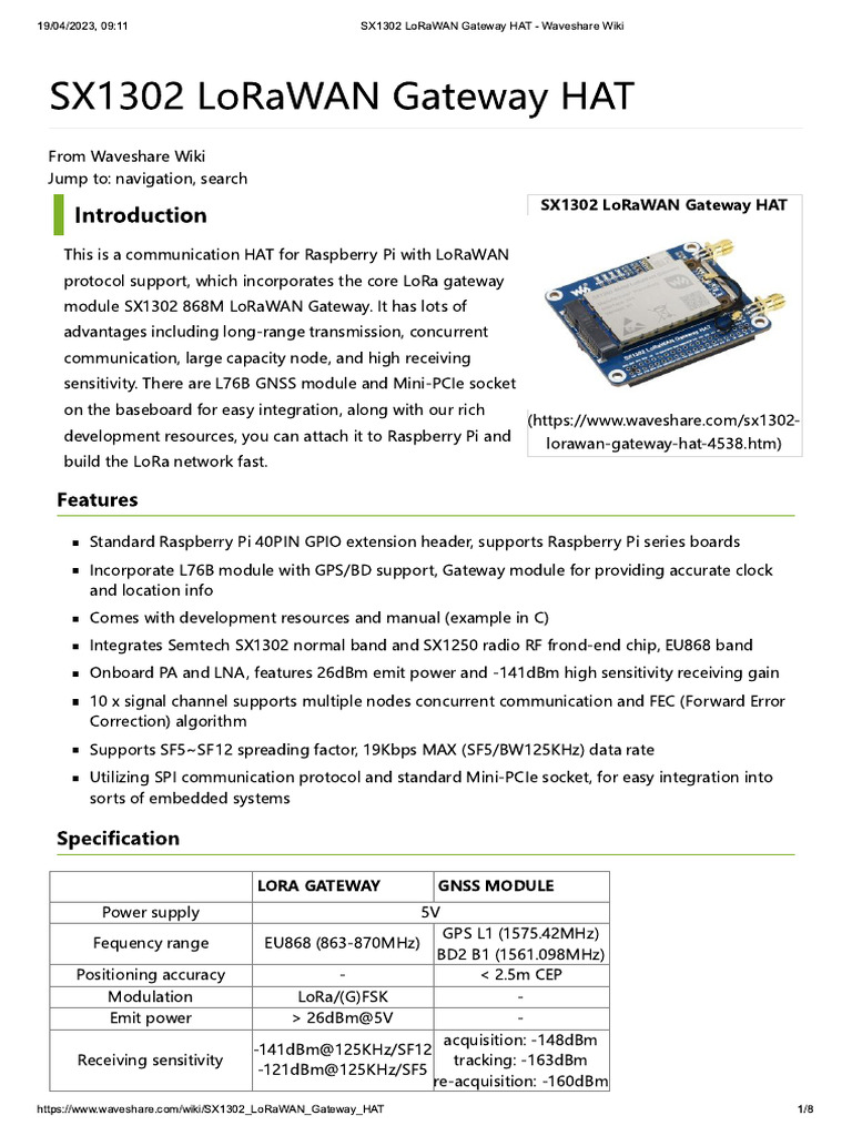 Waveshare Wiki - SX1302 LoRaWAN Gateway HAT | PDF | Technology ...
