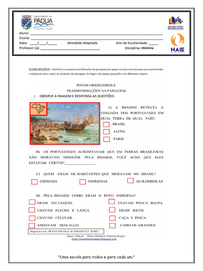 ATIVIDADE-HISTORIA-ADAPTADA | PDF
