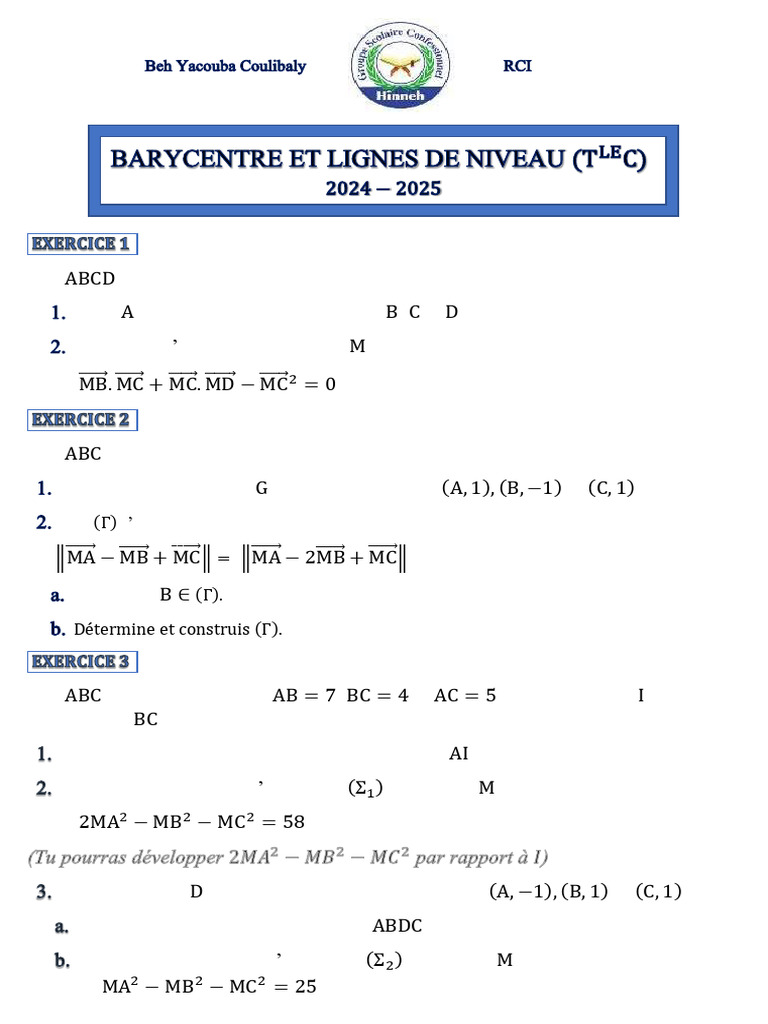 Enseignant:: Union Discipline Travail: Soit L'ensemble Des Points M Du ...
