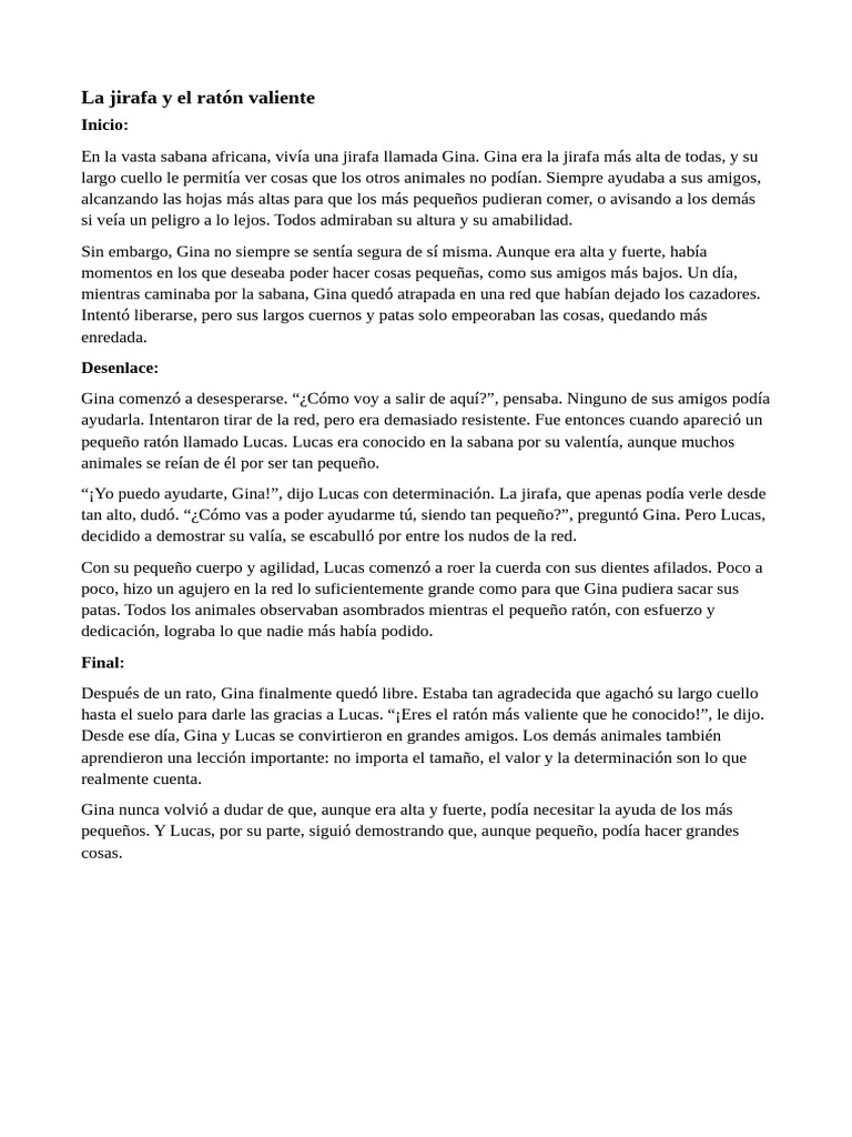 La Jirafa Y El Ratón Valiente Pdf Libros Para Adolescentes