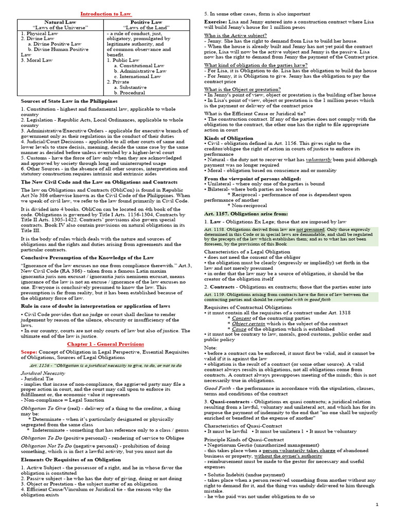 Overview of Philippine Law and Obligations | PDF | Negligence | Legal ...