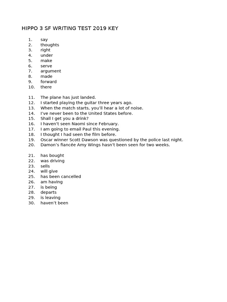 Hippo 3 Writing 2019 Key | PDF