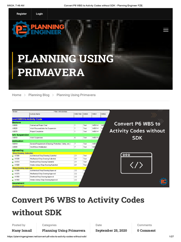 Convert P6 WBS To Activity Codes Without SDK - Planning Engineer FZE | PDF