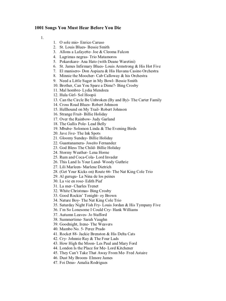 1001 Songs You Must Hear Before You Die | PDF