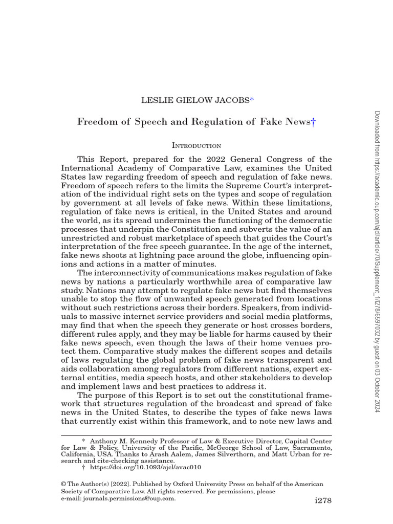 Regulation of Fake News | PDF