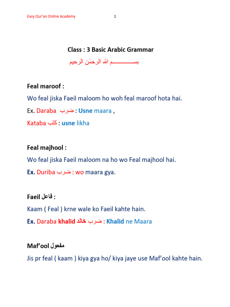 Class 3 Basic Arabic Grammar | PDF