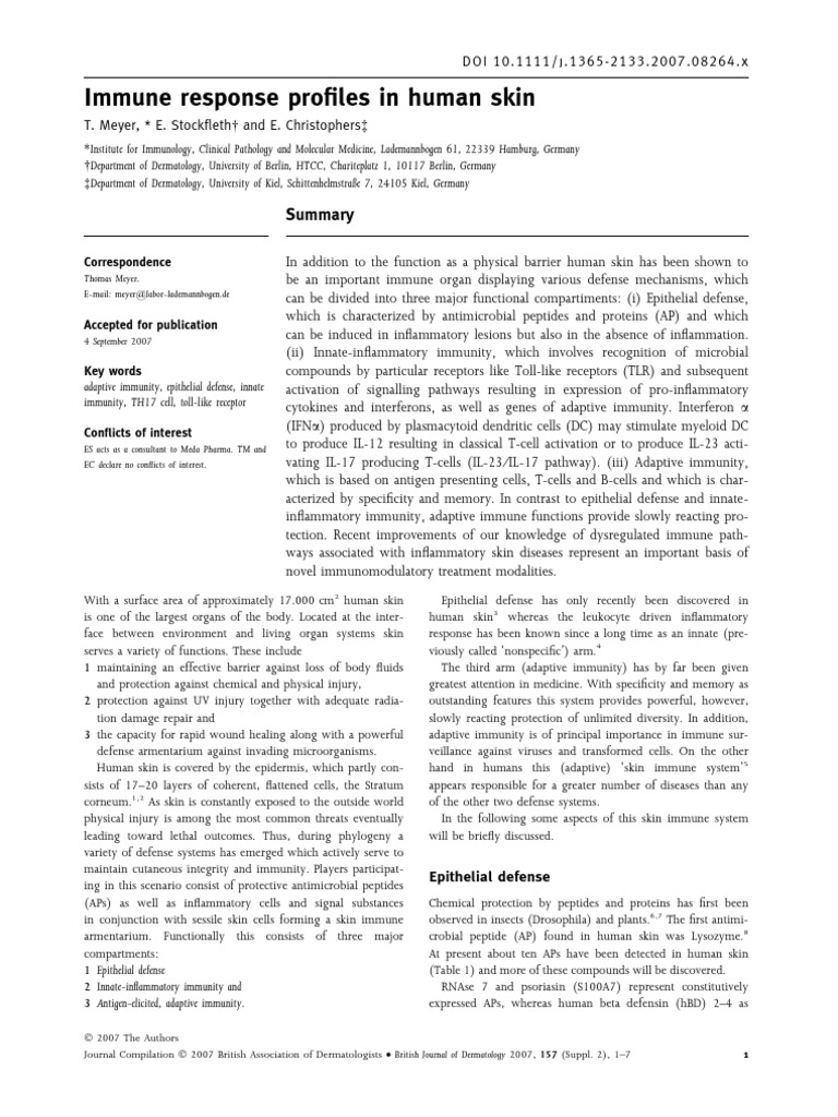 Immune Response Profiles in Human Skin | PDF | Toll Like Receptor | T ...