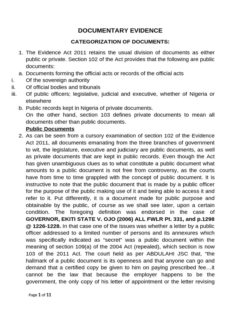Public Documents Under Nigeria's Evidence Act | PDF | Hearsay | Politics