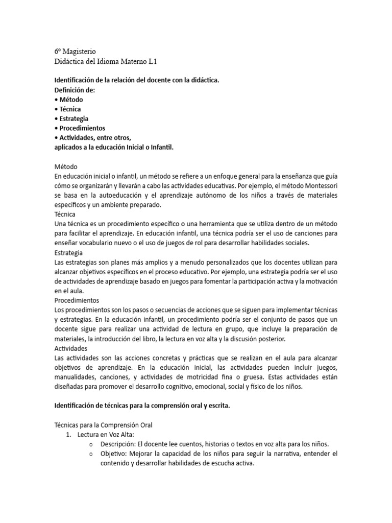 6º Magisterio, Didactica Del Idioma Materno l1 | PDF