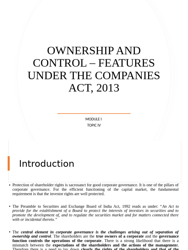 Ownership and Control - Features Under The Companies | PDF