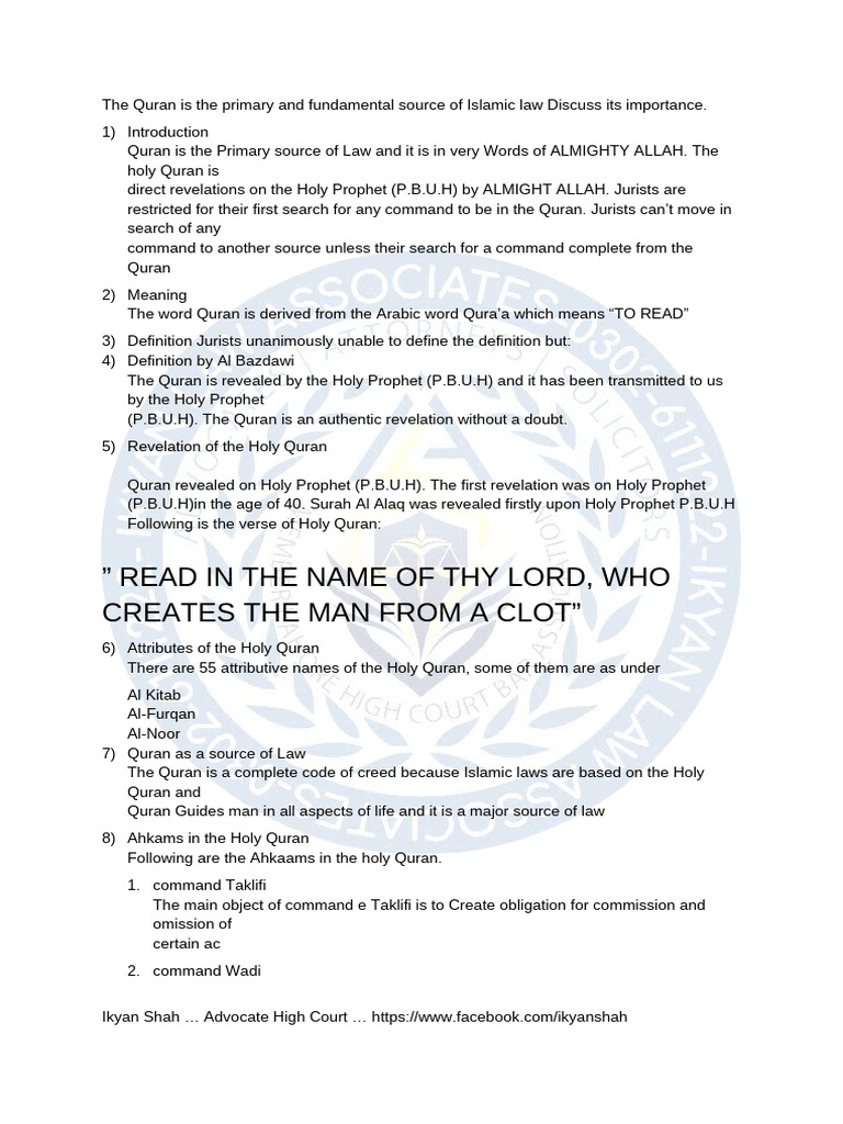 Importance of the Quran in Islamic Law | PDF | Quran | Islam