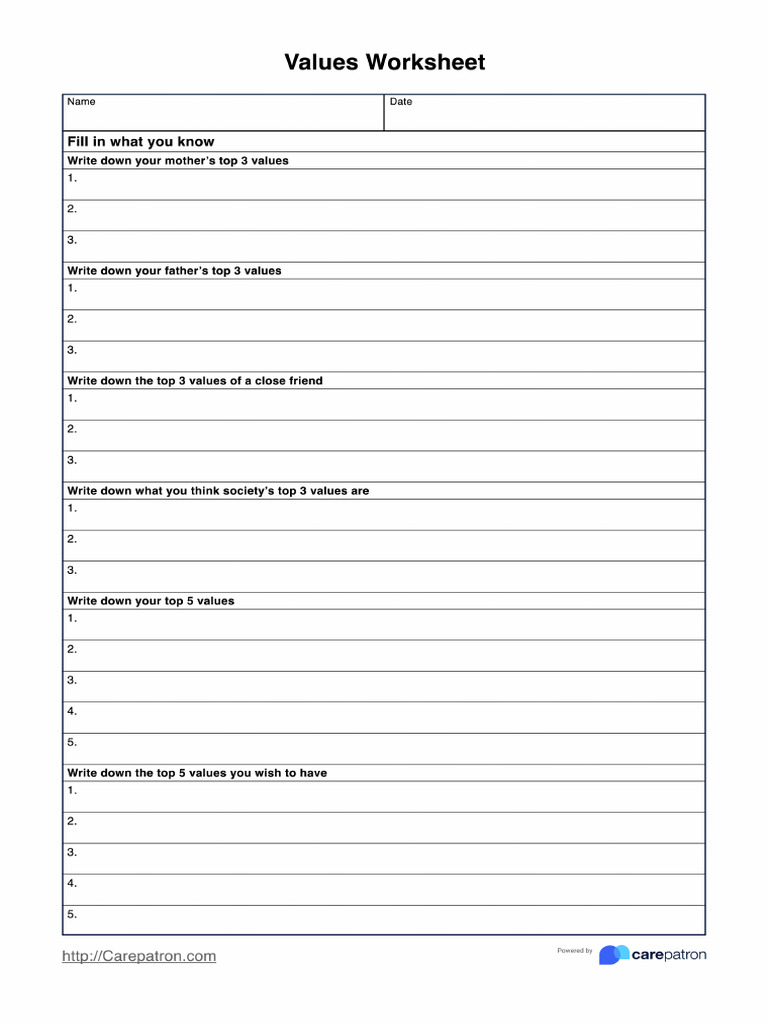 Values Worksheets | PDF