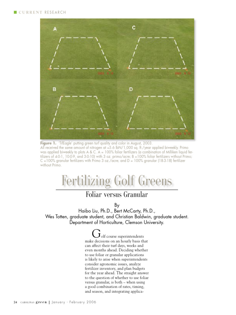 Fertilizing Golf Greens | PDF