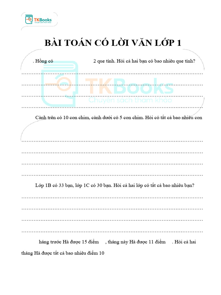 Bài Toán Có L I Văn L P 1 | PDF