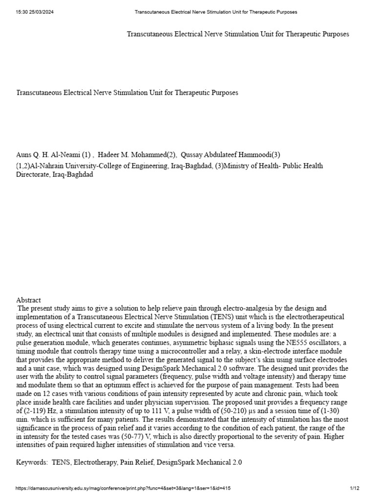 Transcutaneous Electrical Nerve Stimulation Unit For Therapeutic ...