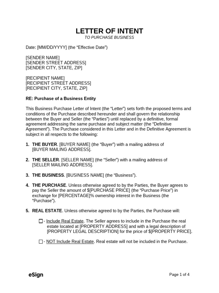Letter of Intent To Purchase Business Template | PDF | Sales | Law