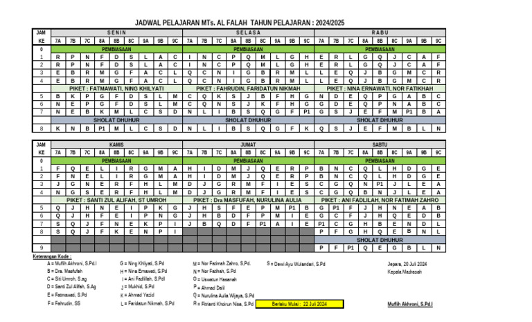 Jadwal Pelajaran Baru 2024-2025 | PDF