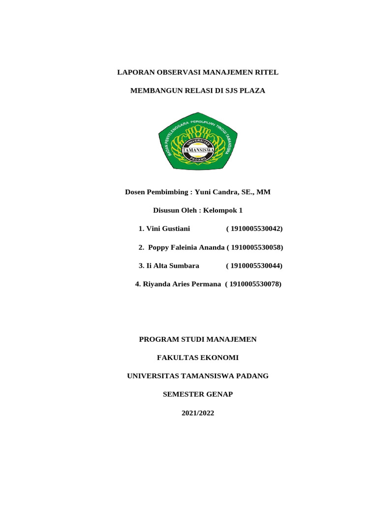 Laporan Observasi Manajemen Ritel Kel1 | PDF