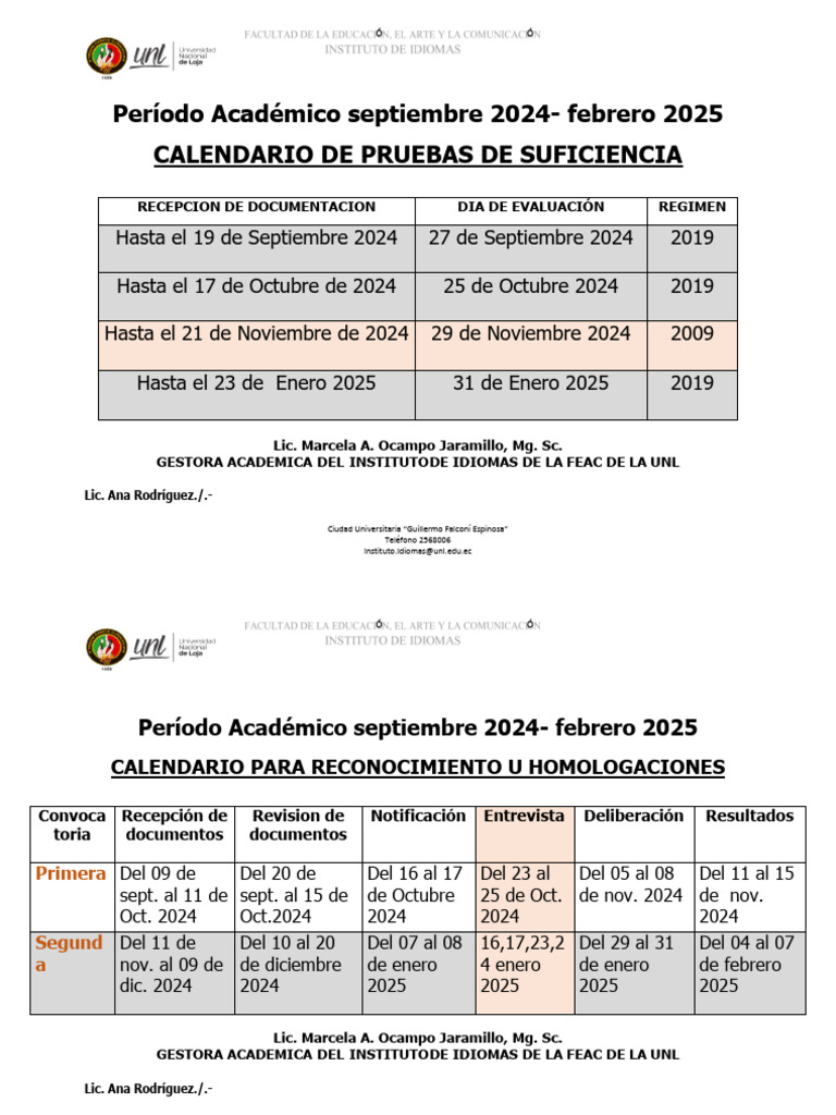 Calendario de Matrículas Instituto de Idiomas - Sep 2024-Feb. 2025 | PDF