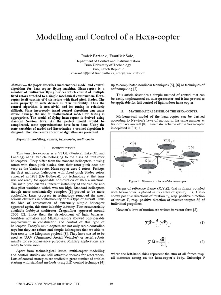 Modelling and control of a hexa copter pdf