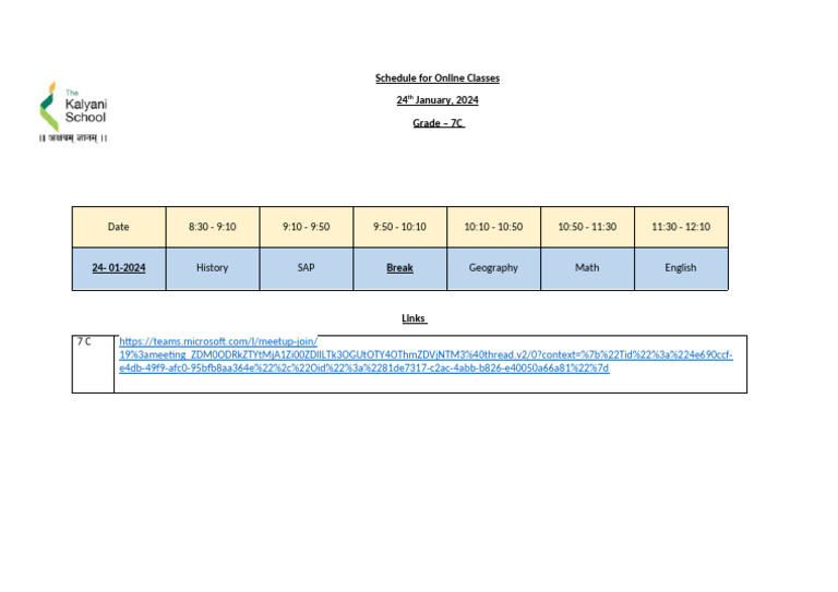 7C - Schedule For Online Classes | PDF
