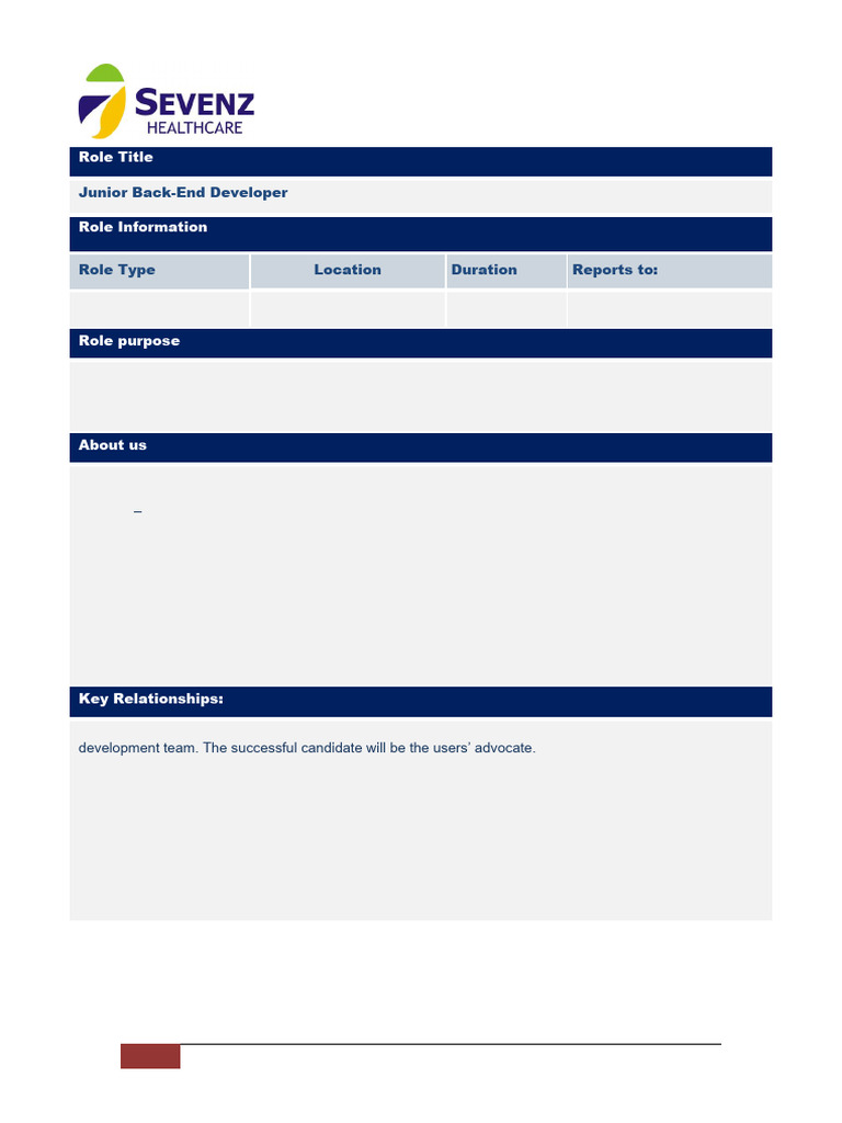 Role Profile - Junior Back-End Developer | PDF | Databases | Computer ...