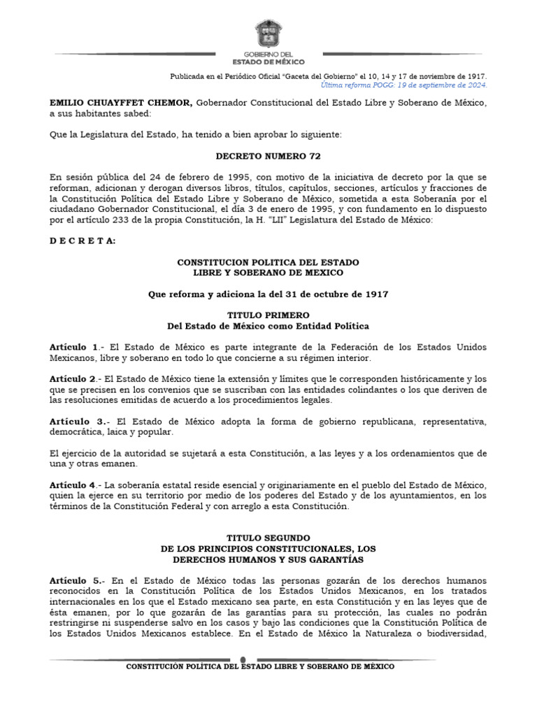 Constitucion Politica Del Estado Libre y Soberano de Mexico | PDF