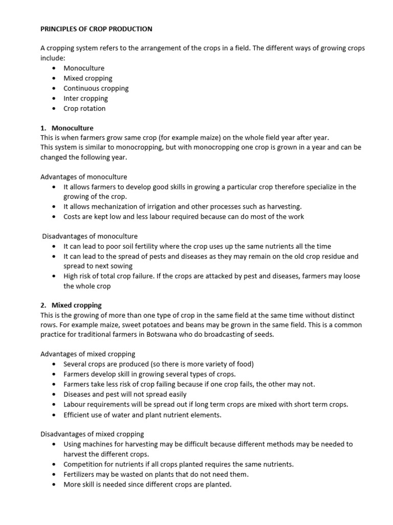 Notes-Principles of Crop Production Form1 Sylabus | PDF