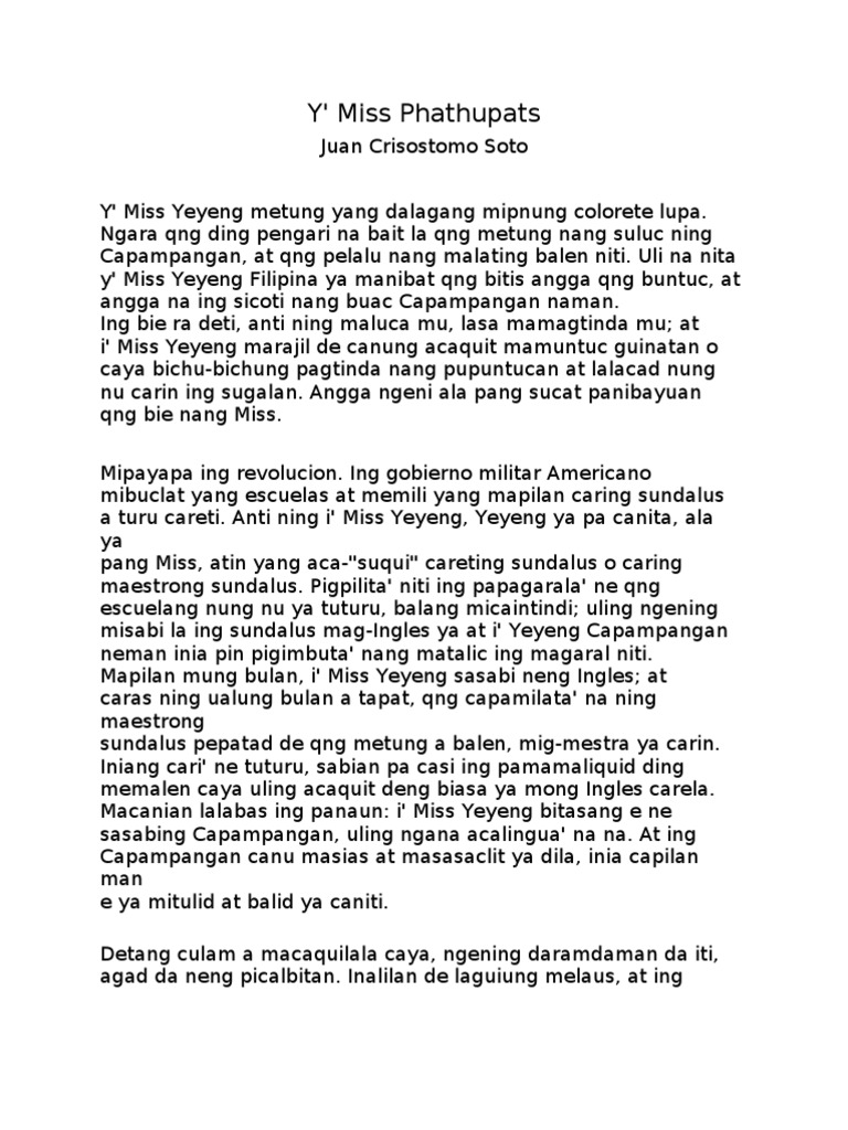 Kapampangan Short Story Languages Of Asia Languages Of Southeast Asia