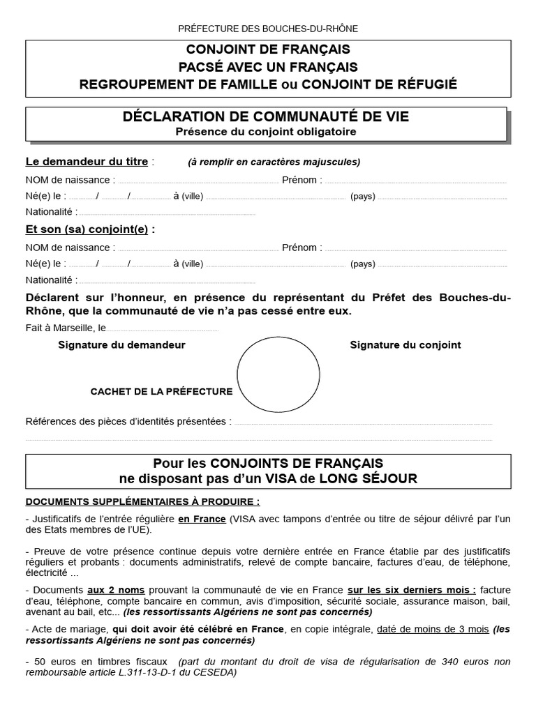 VPF conj.pacs.RF - Déclaration de COM de VIE (1) | PDF