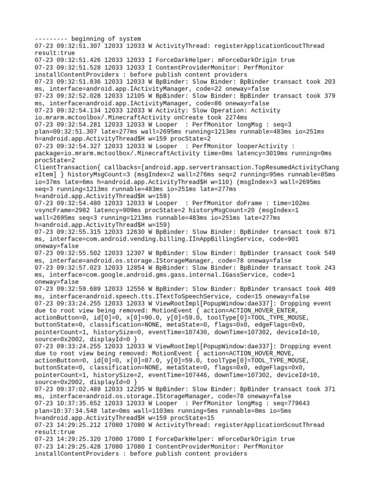 Android App Performance Logs | PDF | Software Engineering | Computer ...