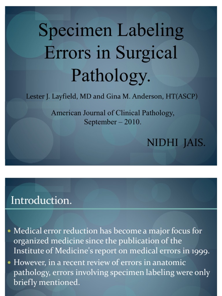 Specimen Labeling Errors in Pathology | PDF | Surgical Pathology ...