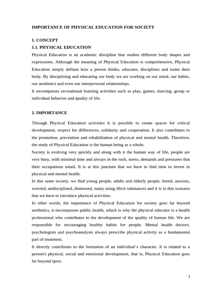 Importance of Physical Education For Society | PDF