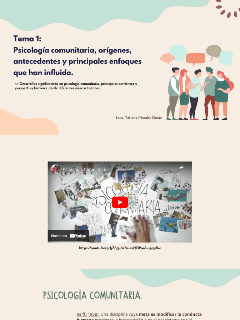Tema 1. Psicología Comunitaria, Orígenes, Antecedentes y Principales ...
