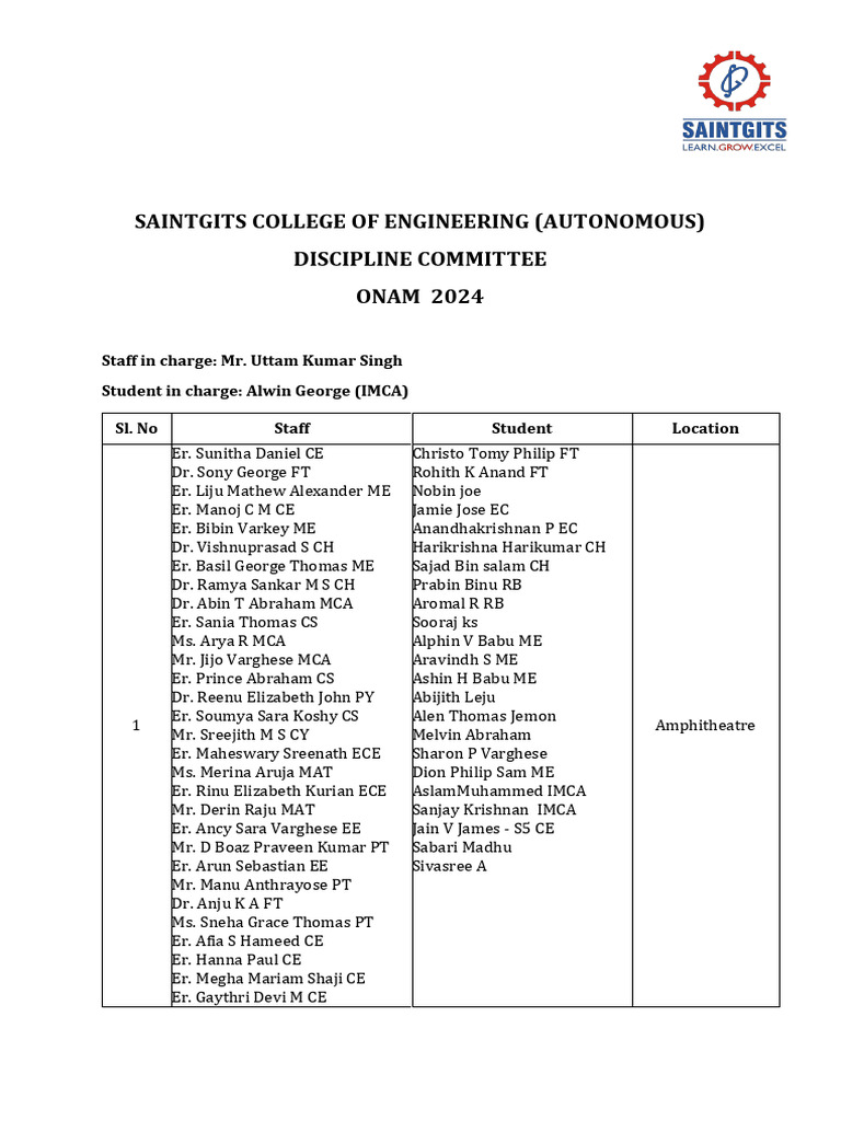 Onam 2024 - Discipline Committee | PDF