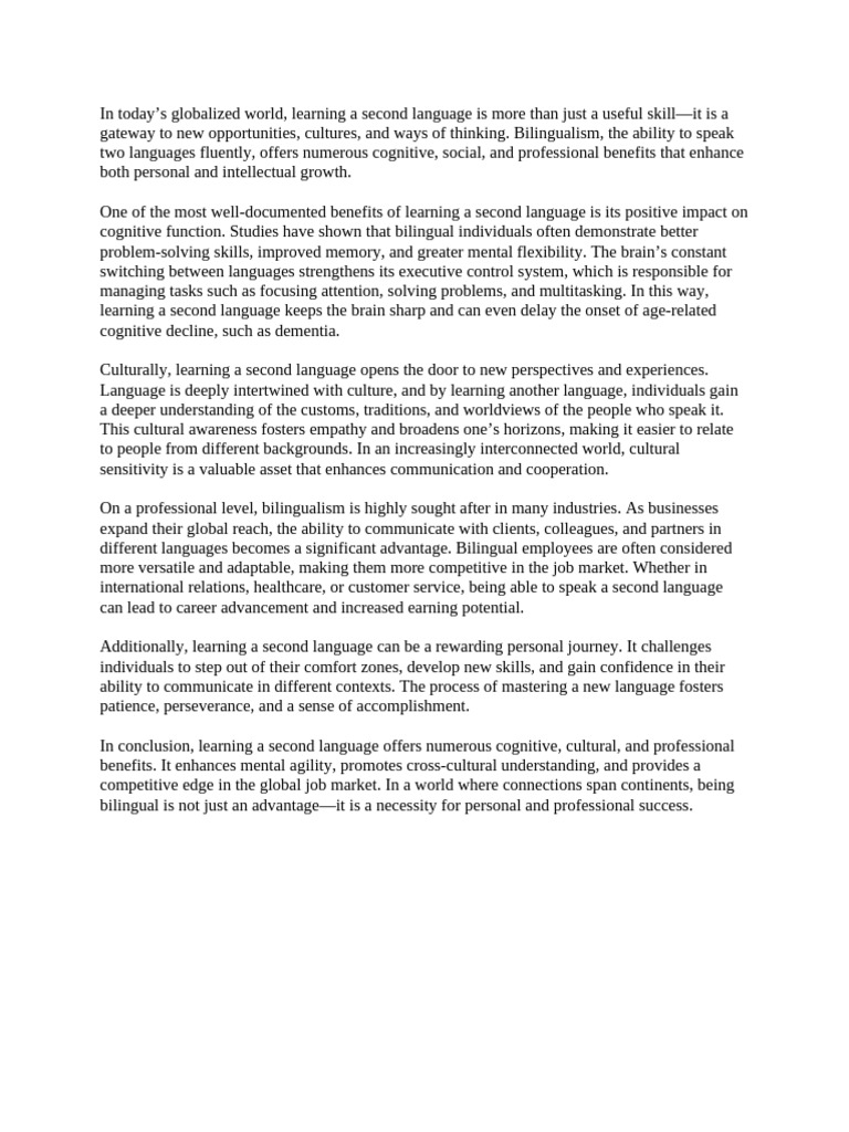The Benefits of Learning A Second Language | PDF