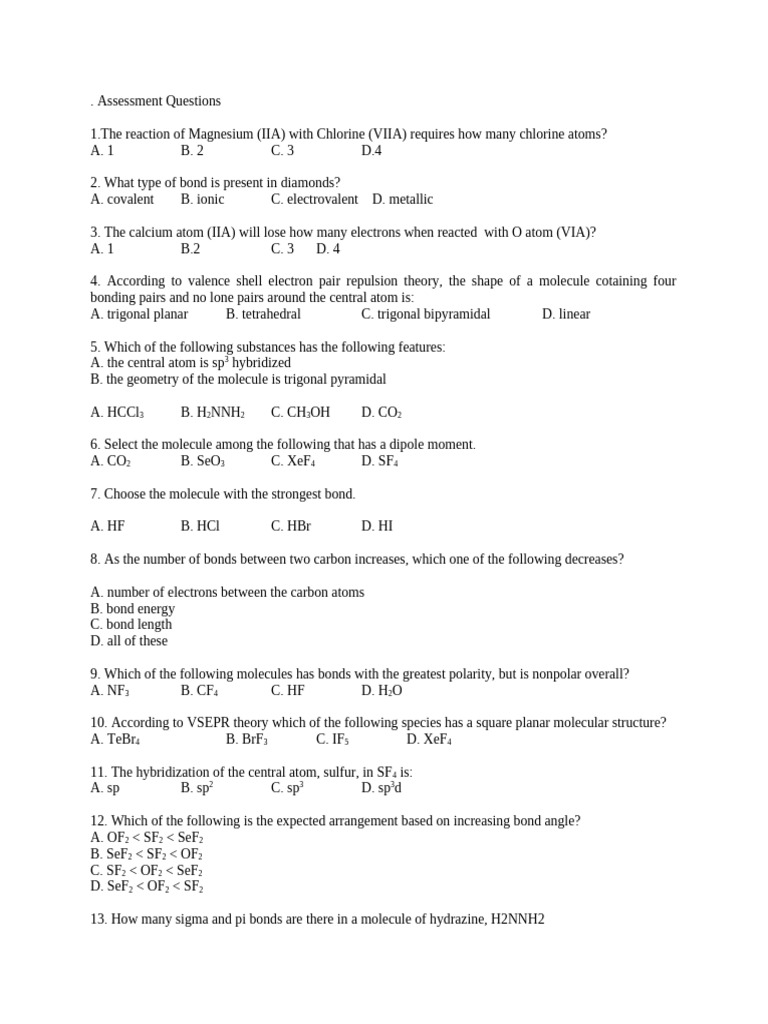 Assessment Ionic and Covalent Bonding | PDF