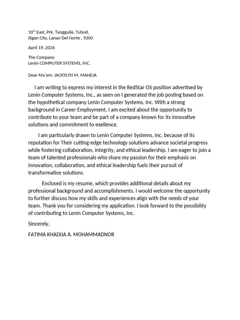 Application Letter | PDF