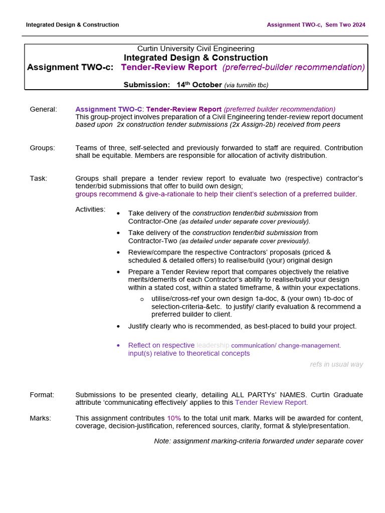 Assignment TWO C Tender REVIEW - Builder Select | PDF
