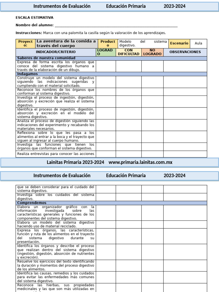 4to Grado Marzo - Instrumentos de Evaluación (2023-2024) | PDF