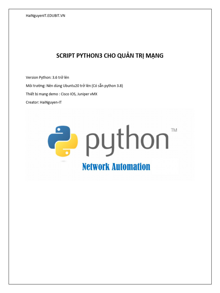 Script Python áp dụng cho quản trị mạng (Tiếng Việt) update 11-8-2022 | PDF