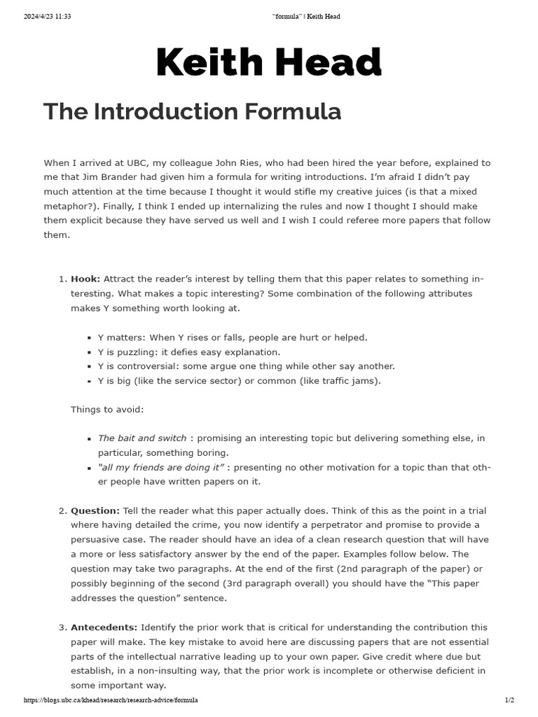 Keith Head's Introduction Formula Guide | PDF