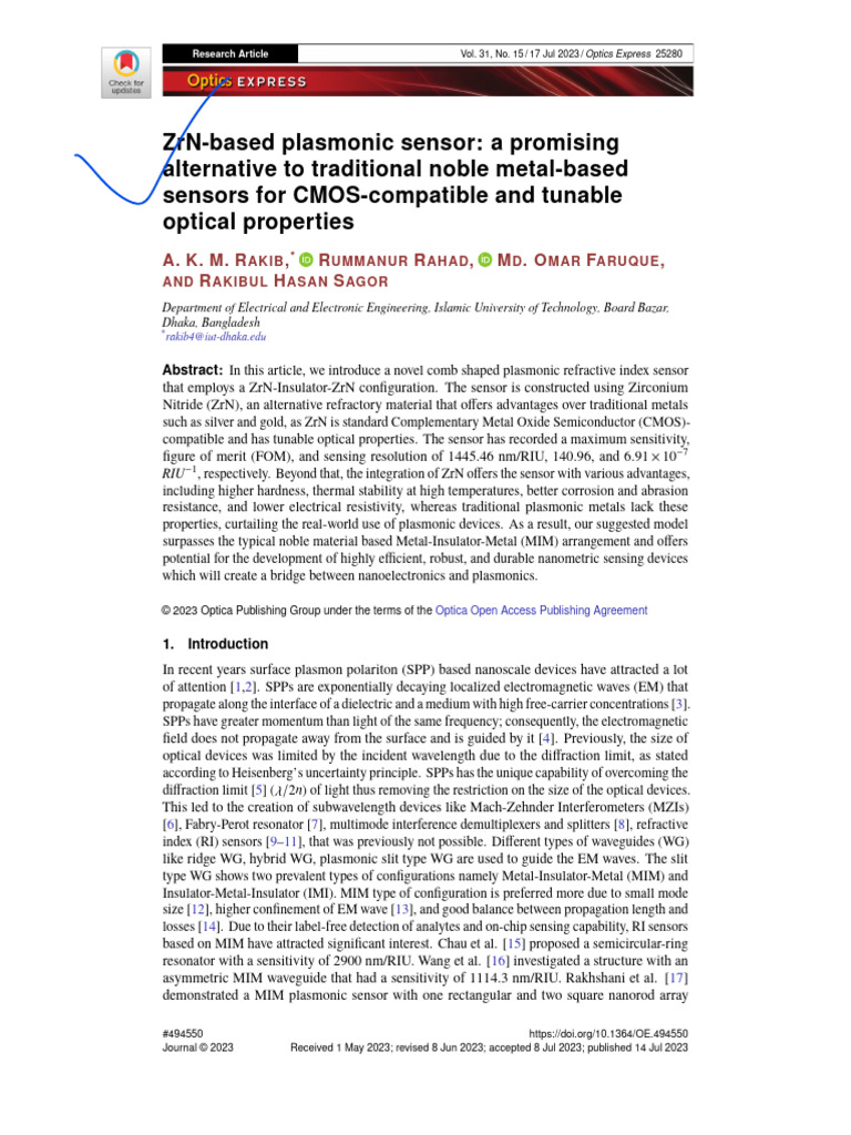 Zrn-Based Plasmonic Sensor: A Promising Alternative To Traditional ...