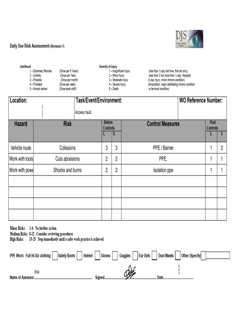 DJS Generic Risk Assesment ARC Southend 30-05-23 | PDF | Personal ...