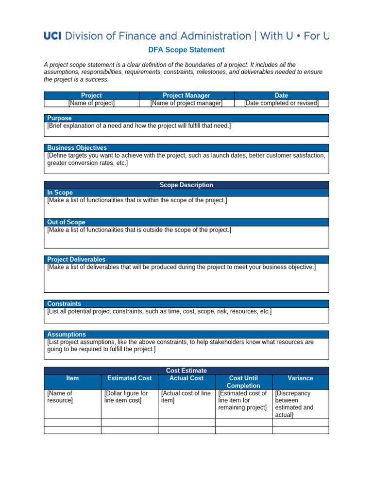 Scope Statement Template | PDF