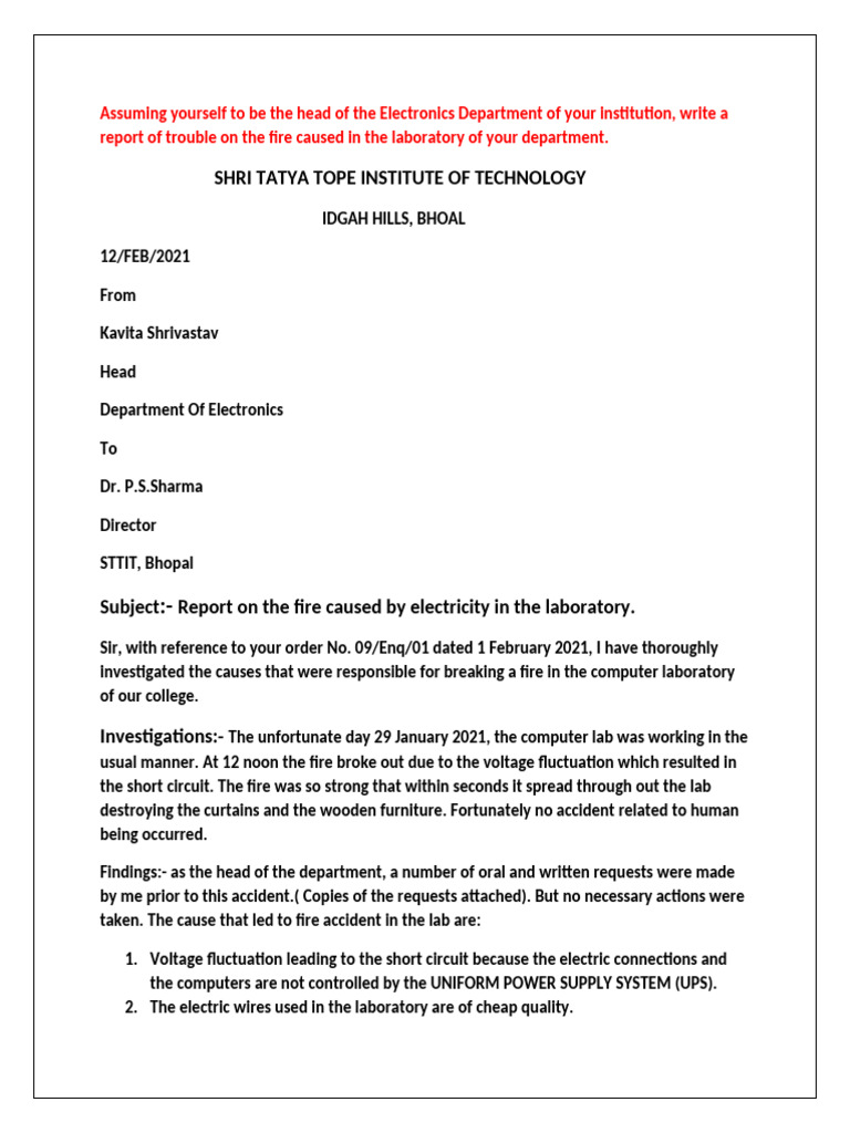 Fire Report: Electronics Lab Incident | PDF | Technology & Engineering
