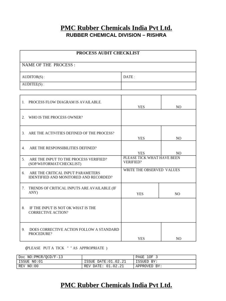 Process Audit Format | PDF