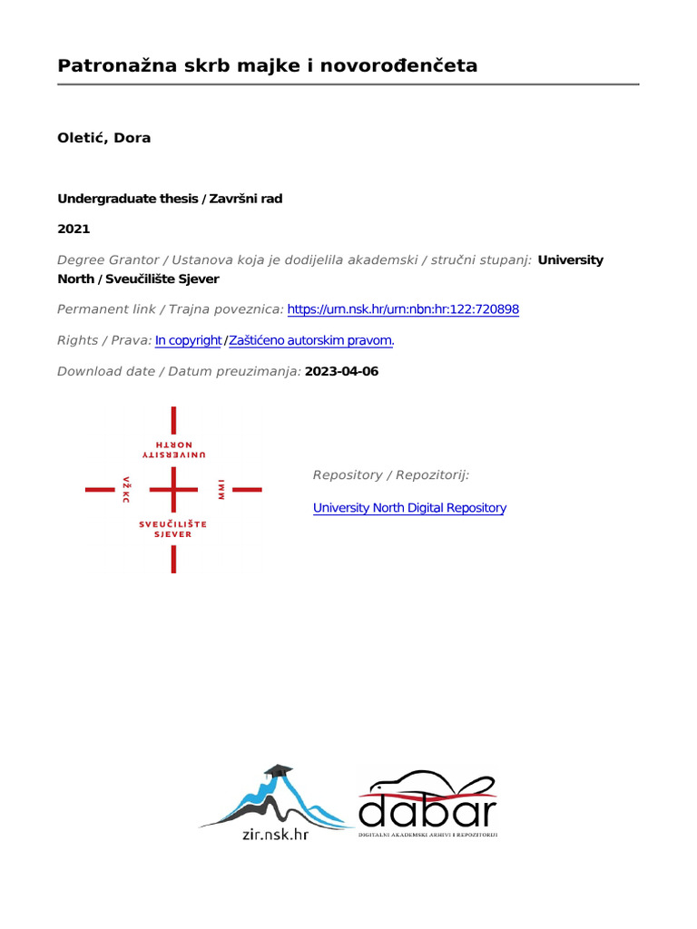 Patronazna SKRB Majke I Novorodenceta Oletic | PDF
