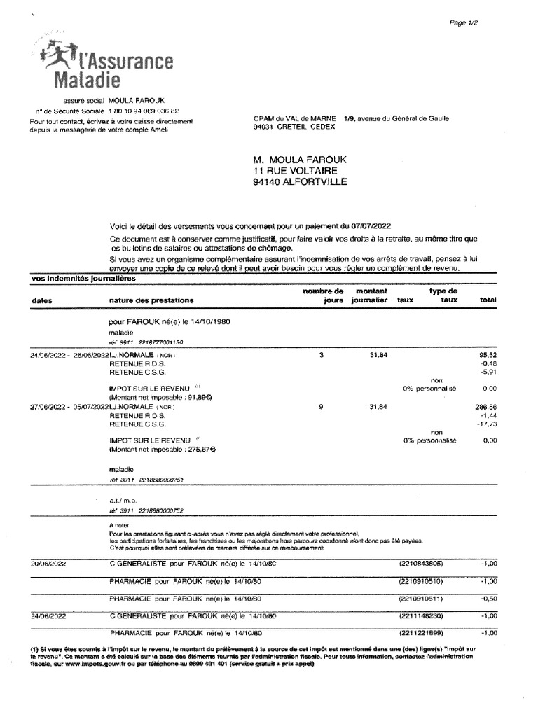 CPAM Décompte | PDF